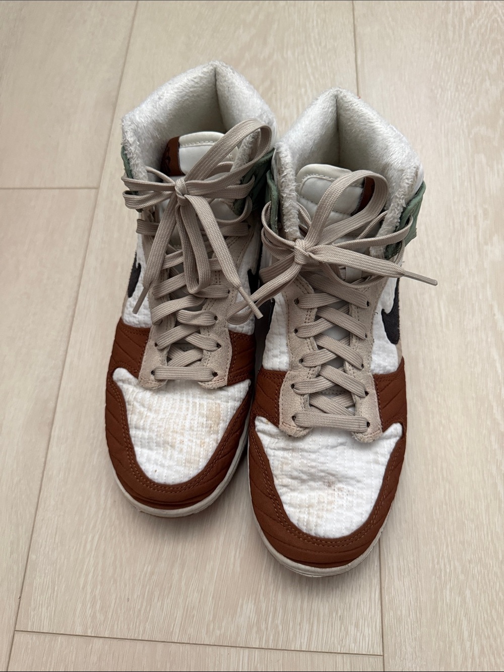 Nike Next Nature Toasty White Brown Green Dunks Sneakers with Black Swoosh - Picture 6 of 12